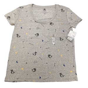 Disney T Shirt Little Mermaid Womens Short Sleeve Grey Ariel Shells Size XS READ